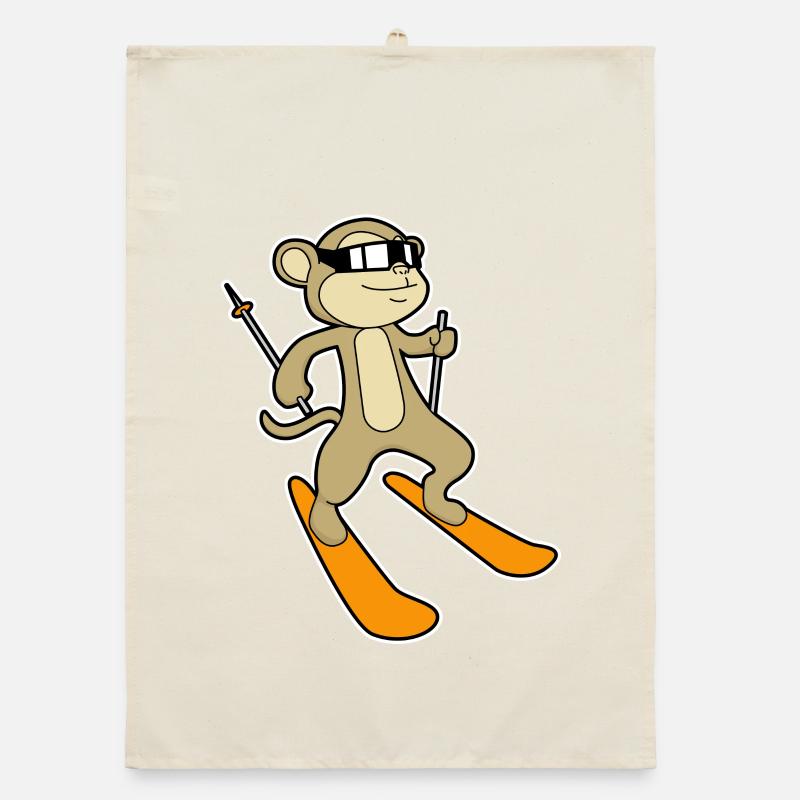 Monkey Skier Ski Organic dish towel