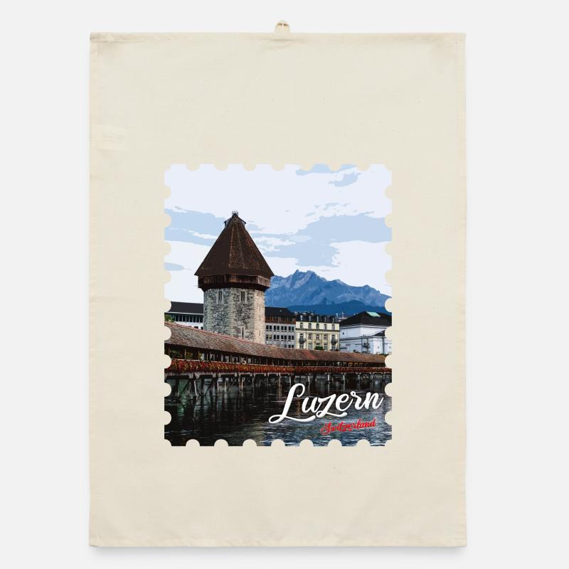 Lucerne Chapel Bridge Panorama Organic dish towel