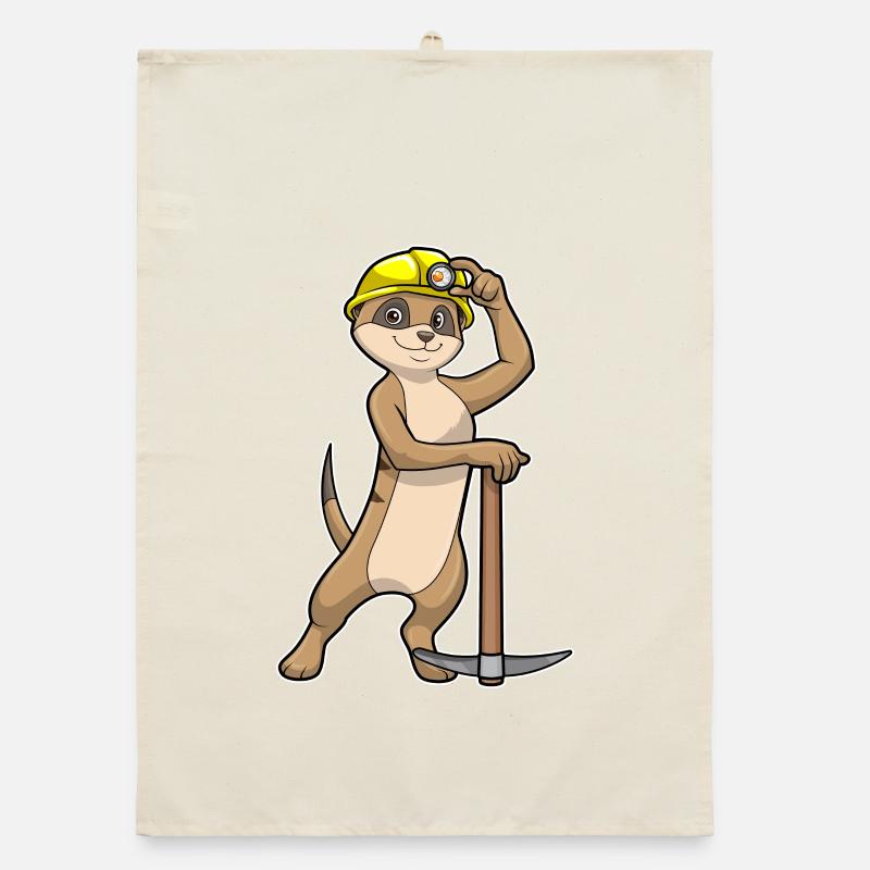 Suricate comme mineur avec pioche Torchon bio