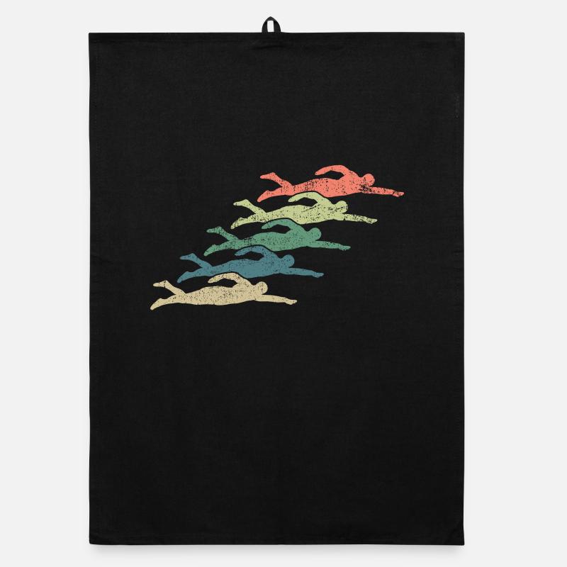 Schwimmen Schwimmer Vintage - Organic Geschirrtuch - Schwarz