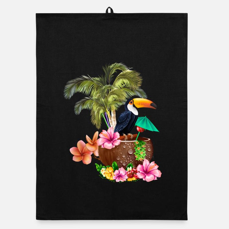 Conception tropicale avec toucans et palmiers. Torchon bio