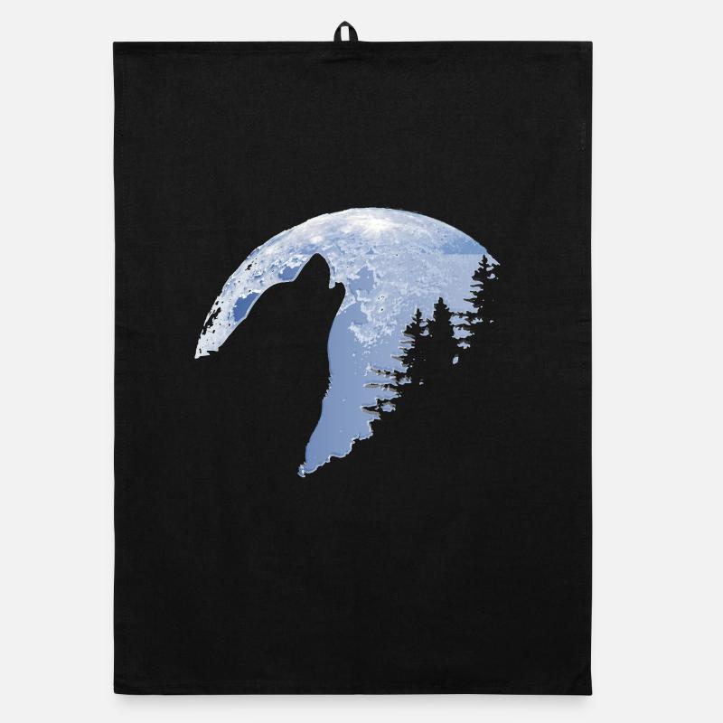 Wolf heult Mond an - Wolfs Silhouette Organic Geschirrtuch