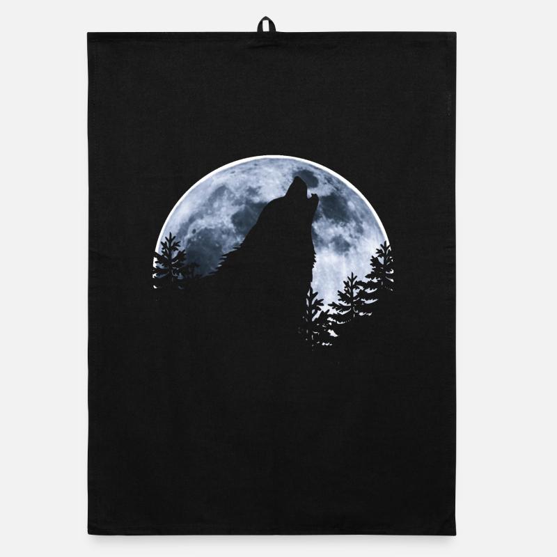 Wolf howls moon - Wolf's silhouette Organic dish towel