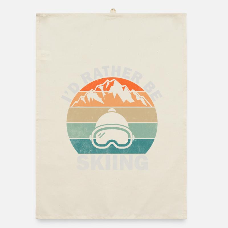 I'd Rather Be Skiing Retro Sunset Organic dish towel