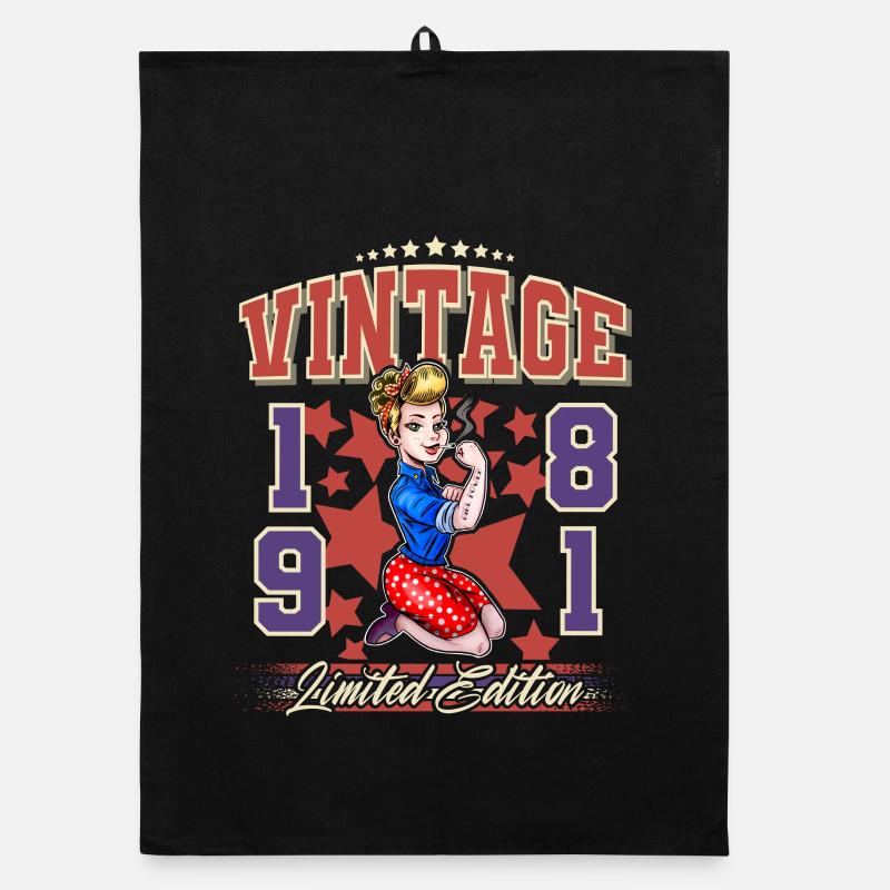 1981 Année de naissance Anniversaire Vintage Rockabilly Torchon bio