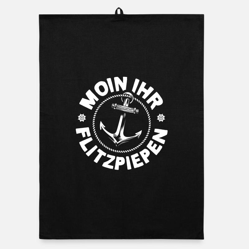 Moin Ihr Flitzpiepen Typisch Plattdeutsch Anker - Organic Geschirrtuch - Schwarz