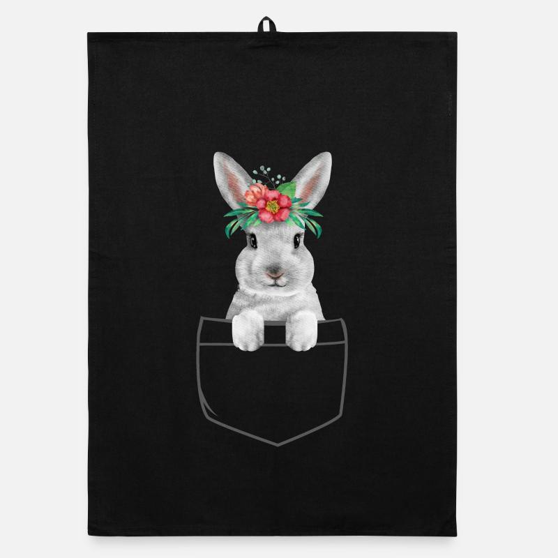 Lapin Lapin Lapin Pâques Lapin Fleurs Lapin Mama - Torchon bio - noir