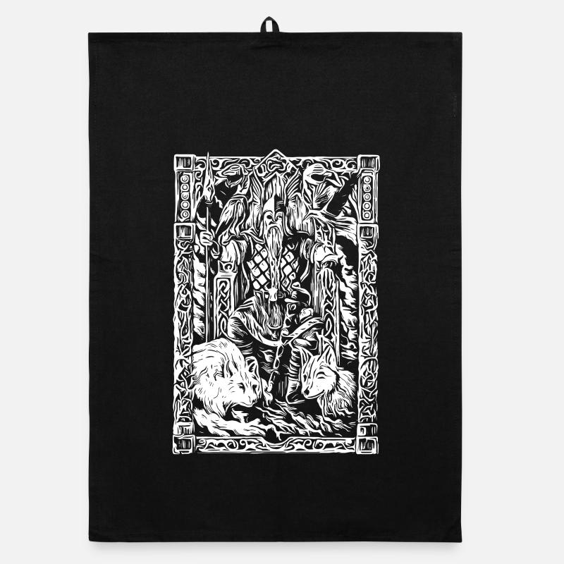 Viking table with wolves and ravens Organic dish towel