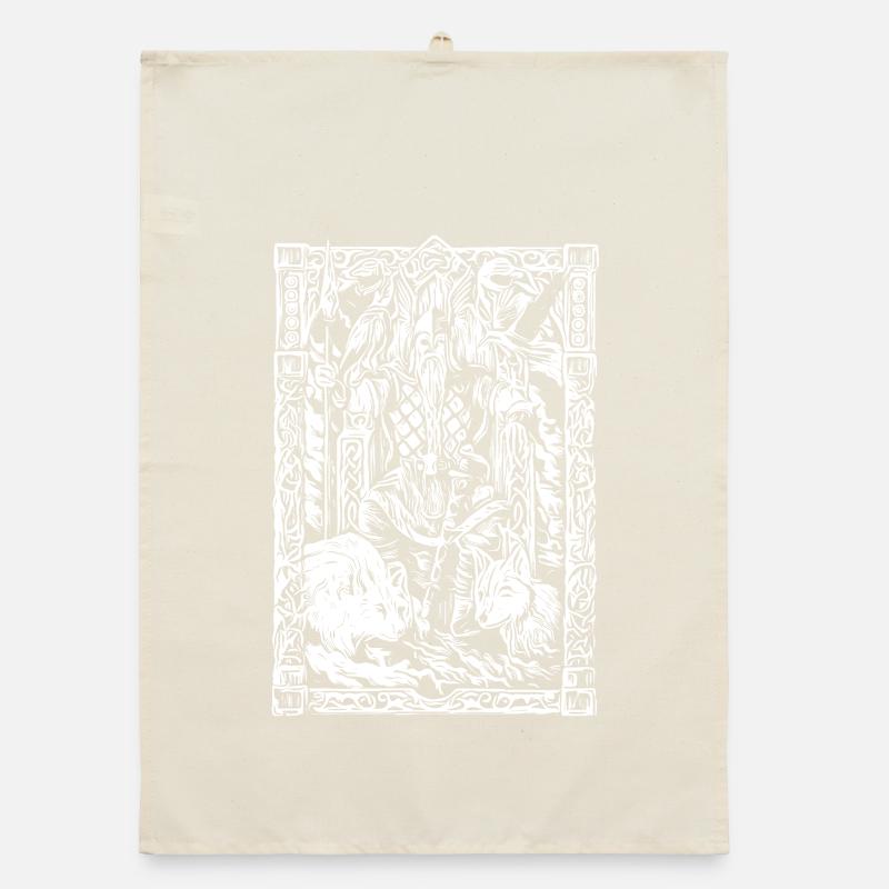 Viking table with wolves and ravens Organic dish towel