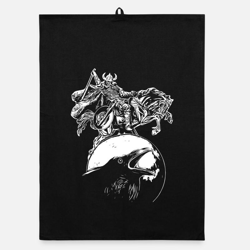 Vikings on horseback on raven in the full moon Organic dish towel