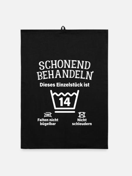 Schonend Behandeln 14. Geburtstag Einzelstück 14 - Organic Geschirrtuch - Schwarz - Vorne