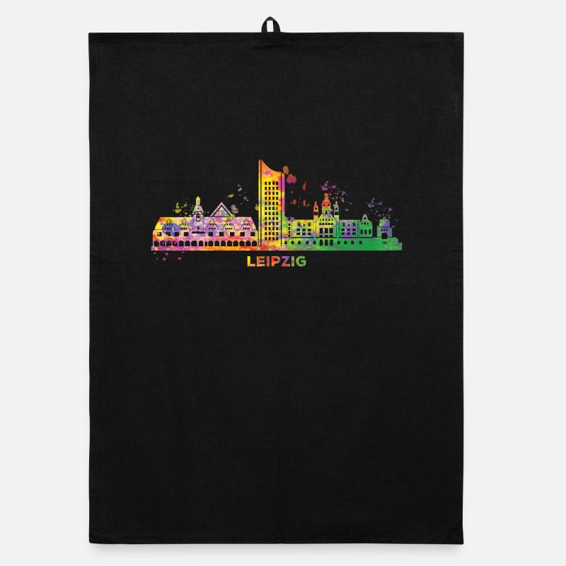 Leipzig Skyline Bunt Leipziger Uniriese - Organic Geschirrtuch - Schwarz