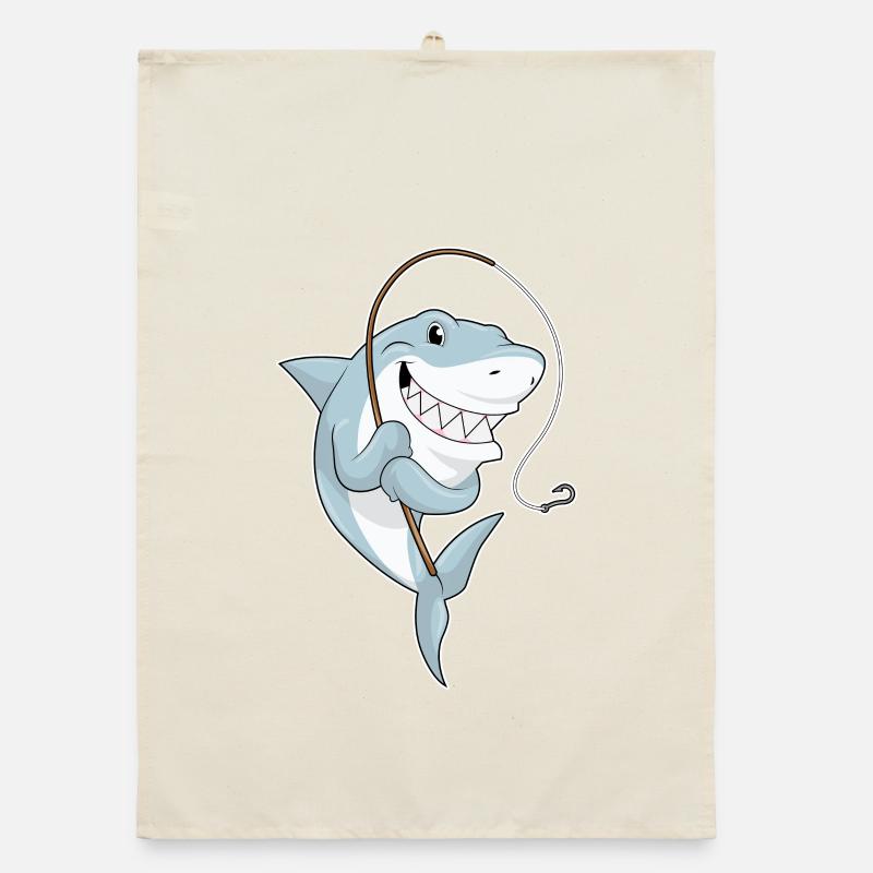 Requin comme pêcheur avec une canne à pêche Torchon bio