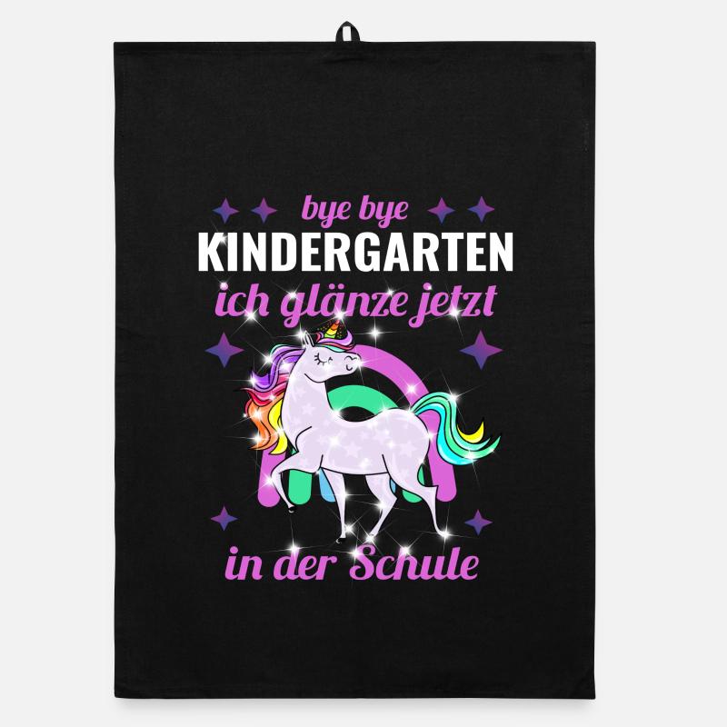 Bye Bye Kindergarten Glitzer Einhorn Einschulung - Organic Geschirrtuch - Schwarz