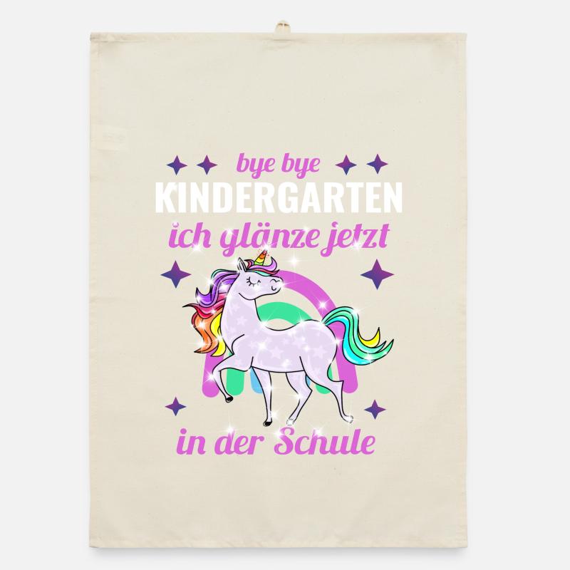 Bye Bye Kindergarten Glitzer Einhorn Einschulung Organic Geschirrtuch