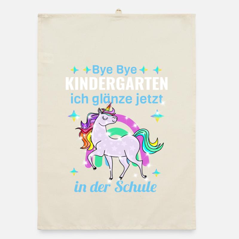 Bye Bye Kindergarten Glitzer Einhorn Einschulung Organic Geschirrtuch