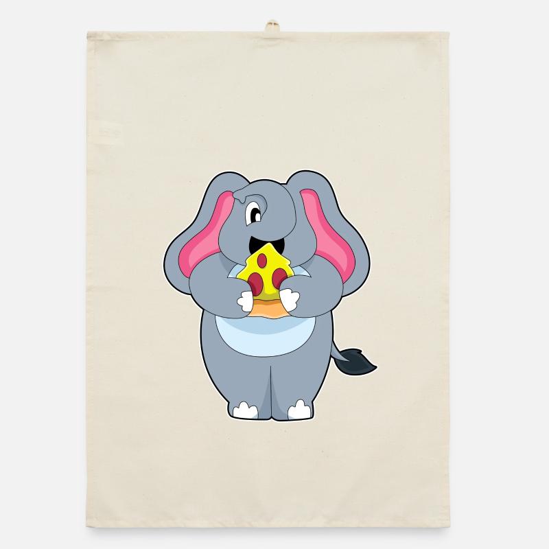 Éléphant avec pizza Torchon bio