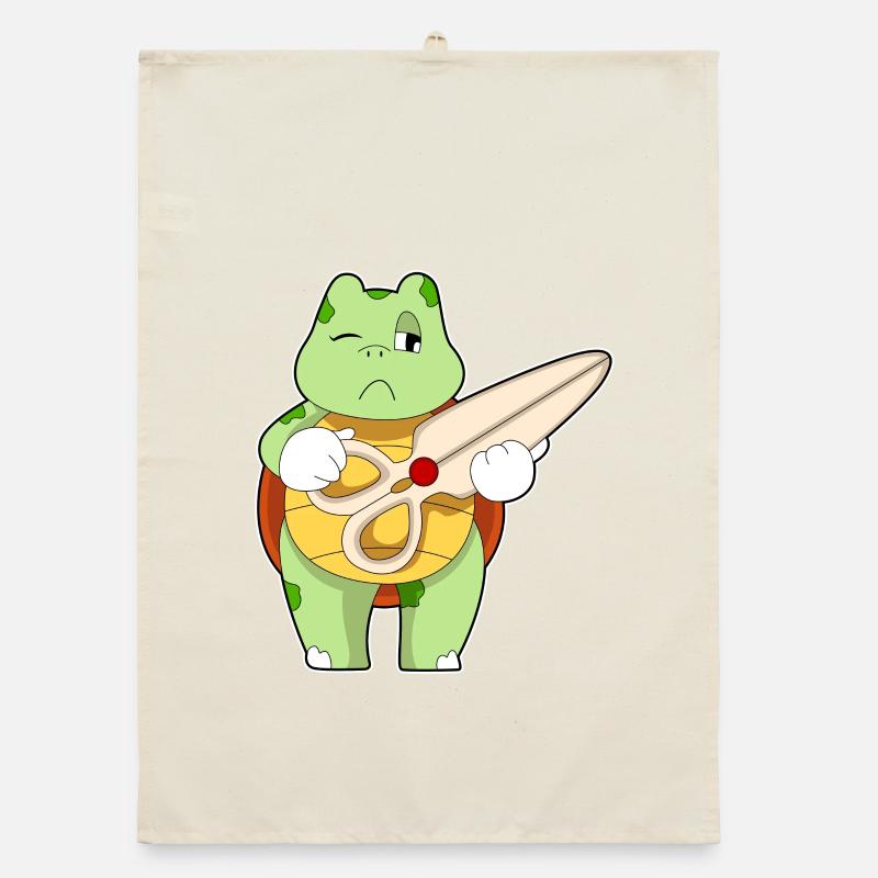 Tortue comme coiffeur avec ciseaux Torchon bio