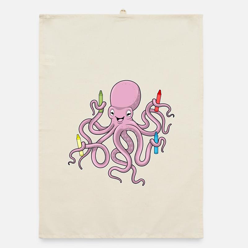 Poulpe aux crayons de cire Torchon bio