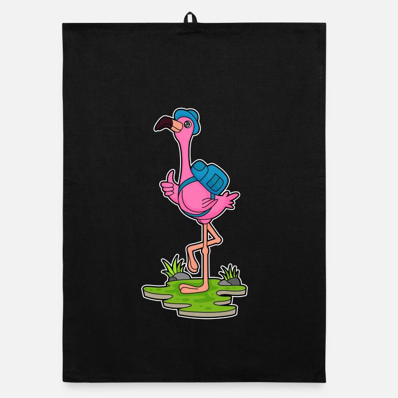 Flamant rose comme randonneur avec sac à dos Torchon bio