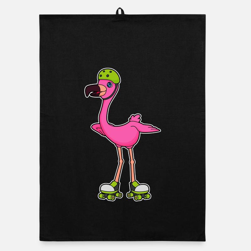 Flamingo roller skating roller skates Organic dish towel