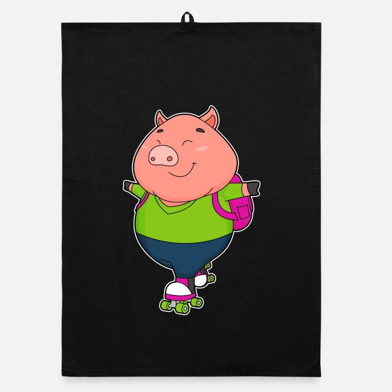 Pig Roller Skating Roller Skates Organic dish towel