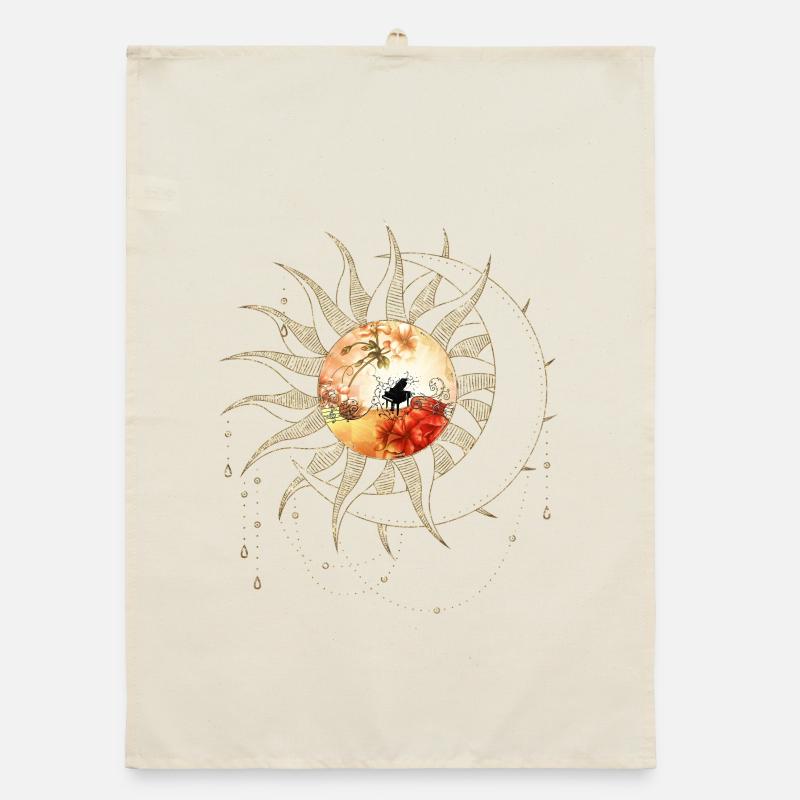 Wonderful flowers with piano and key notes. Organic dish towel