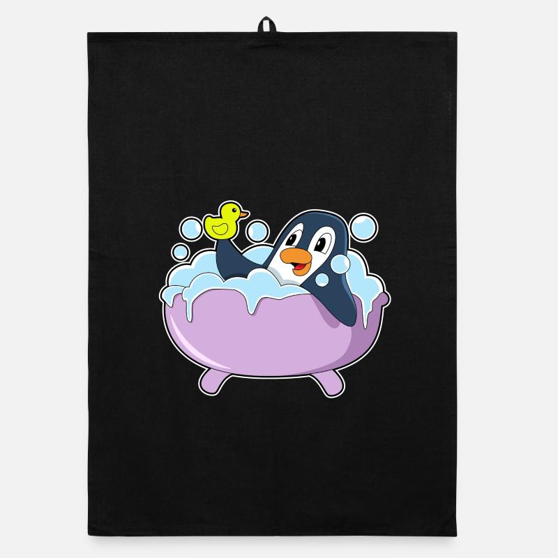 Pingouin dans la baignoire avec canard Torchon bio