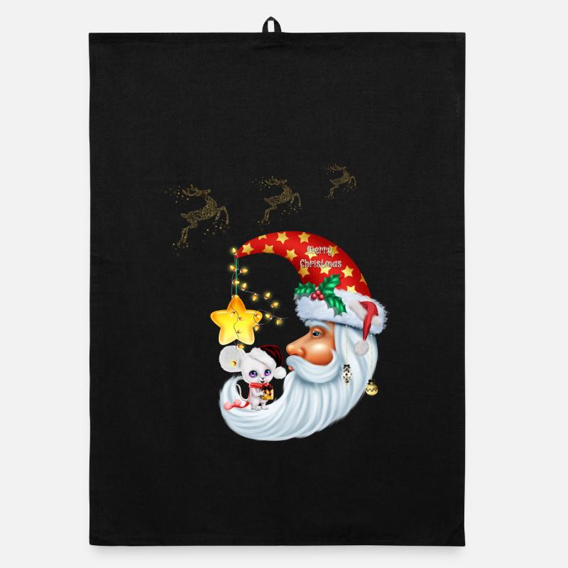 Christmas mouse on the moon Organic dish towel