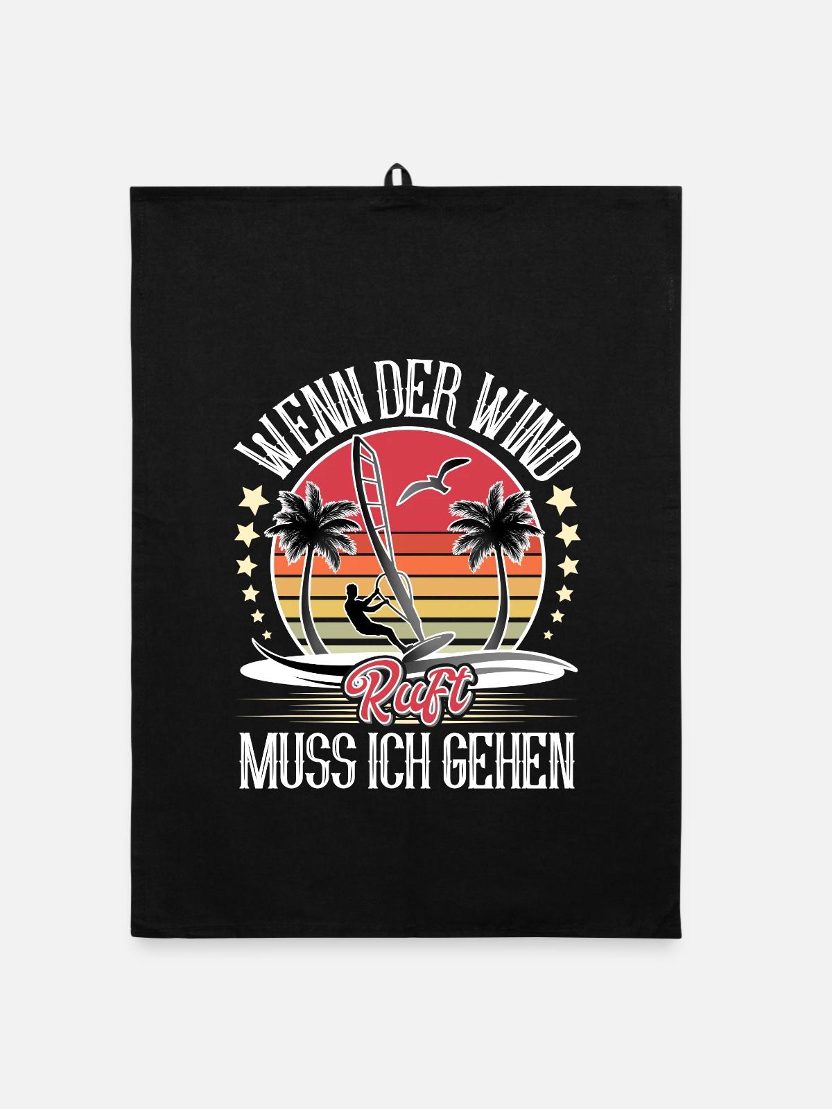 Windsurfen Windsurfer Windsurf - Organic Geschirrtuch - Schwarz - Vorne