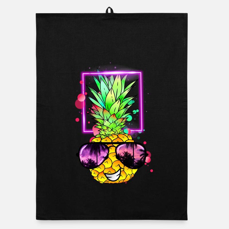 coole Ananas Retro Neon Organic Geschirrtuch