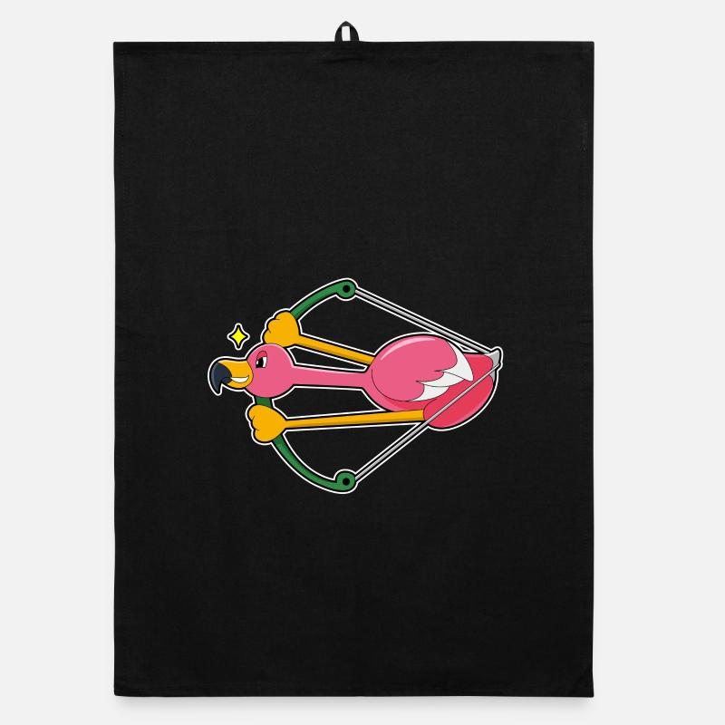 Flamingo as an arrow with bow Organic dish towel