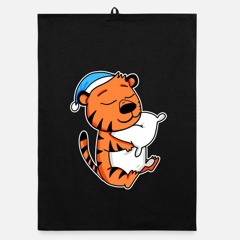 Tigre avec oreiller et bonnet de couchage - Torchon bio - noir