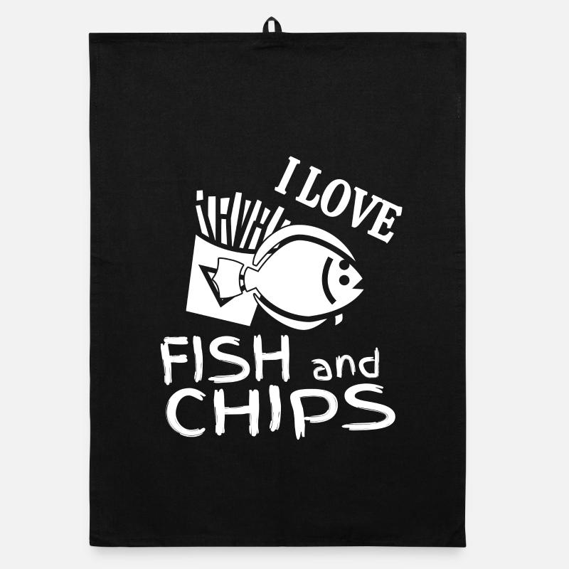 I like breaded fish, fries. Fish and chips Organic dish towel