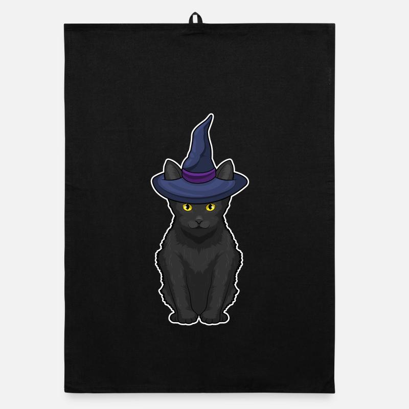 Chat Sorcière d’Halloween Torchon bio