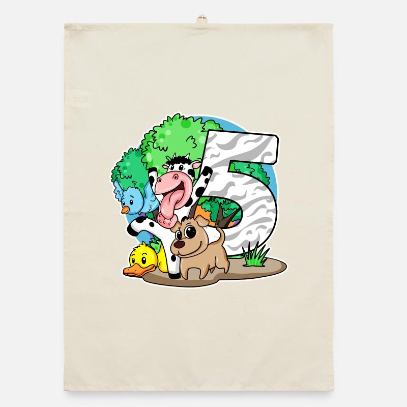 5th birthday Cute animals 5 years old Organic dish towel