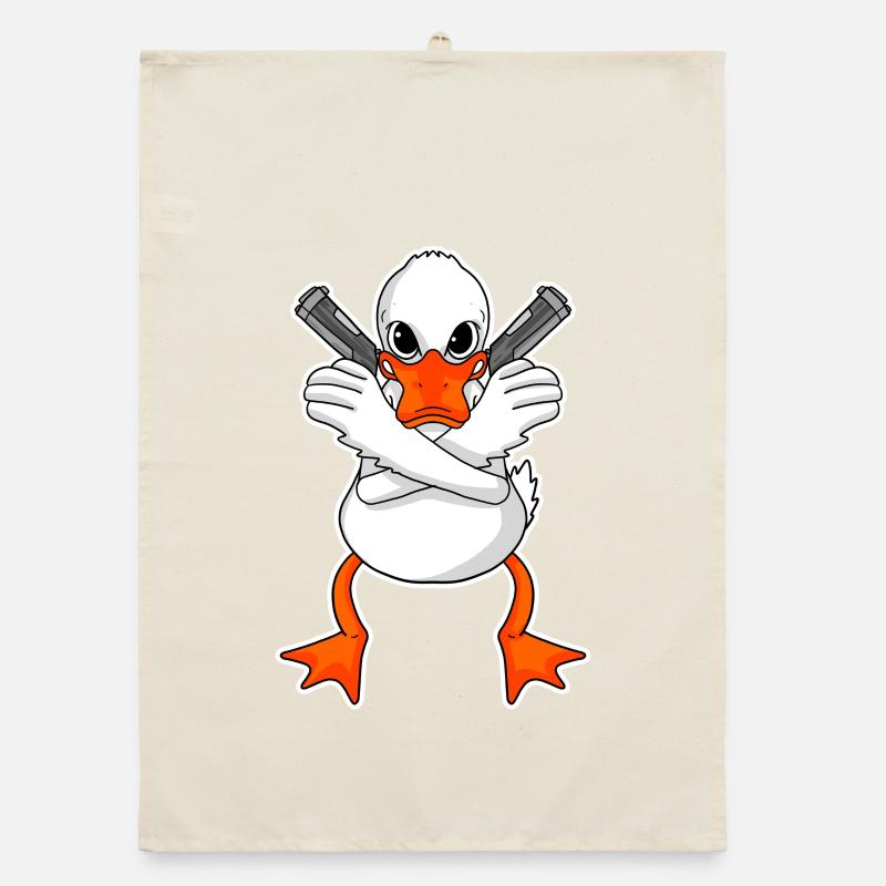 Duck with pistol Organic dish towel