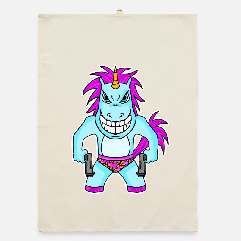 Einhorn mit Pistole Organic Geschirrtuch