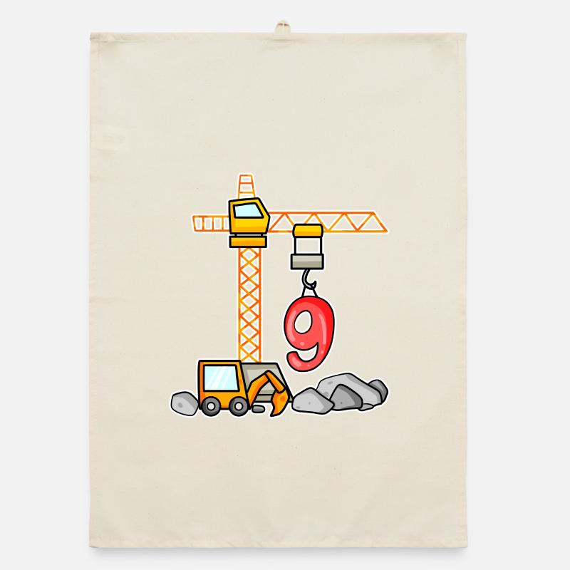 9th birthday 9 years crane construction site excavator boy Organic dish towel