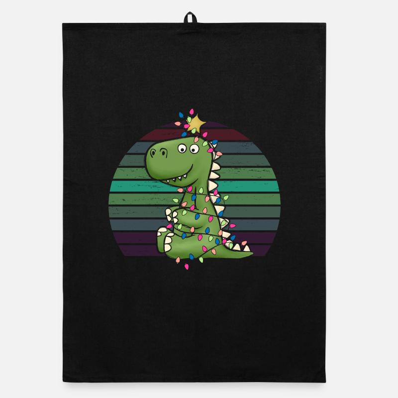 Süßer Dino Lichterkette Tree Rex Schlafanzug - Organic Geschirrtuch - Schwarz