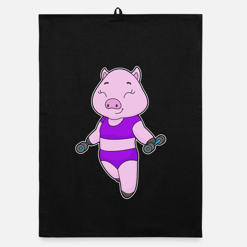 Bodybuilder cochon avec haltères Torchon bio