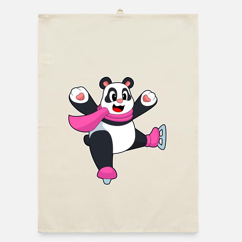 Panda Eislaufen Schlittschuhe Organic Geschirrtuch