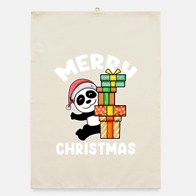 Merry Christmas Panda Organic dish towel