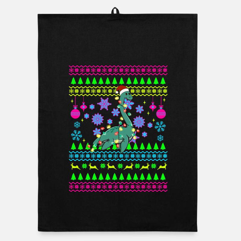 Weihnachtsdino mit Lichtern Organic Geschirrtuch