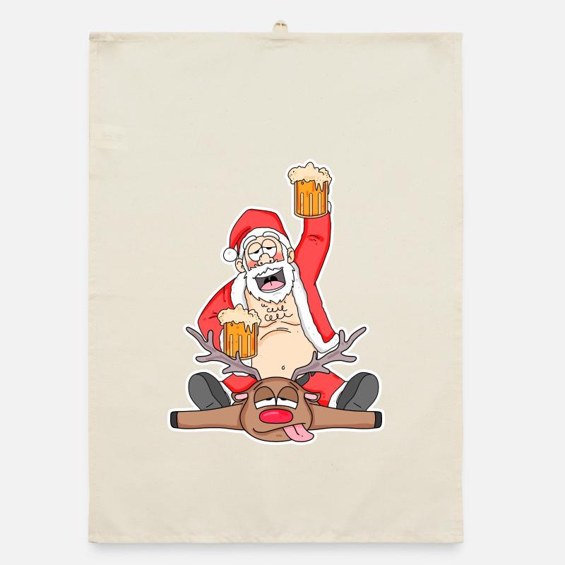 Weihnachtsmann Bier lustig Reh Organic Geschirrtuch