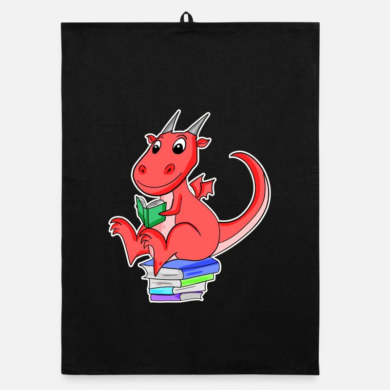 Bücher Drache Drachen - Organic Geschirrtuch - Schwarz
