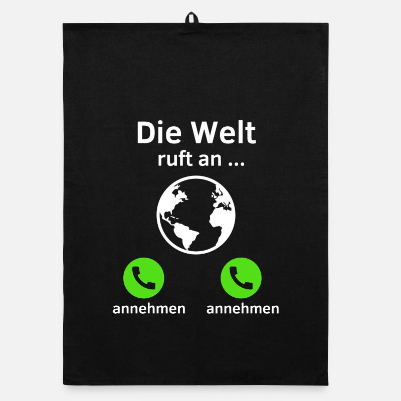 Die Welt ruft an - annehmen oder annehmen? Organic Geschirrtuch