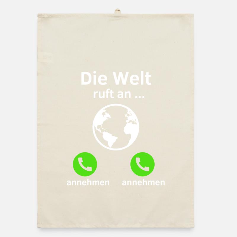 Die Welt ruft an - annehmen oder annehmen? Organic Geschirrtuch