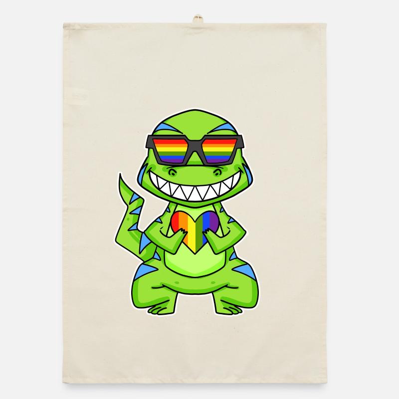LGBT Tier Dinosaurier Regenbogen Herz Organic Geschirrtuch