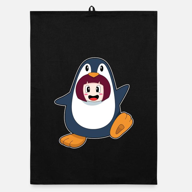 Pinguin Mädchen Kostüm - Organic Geschirrtuch - Schwarz